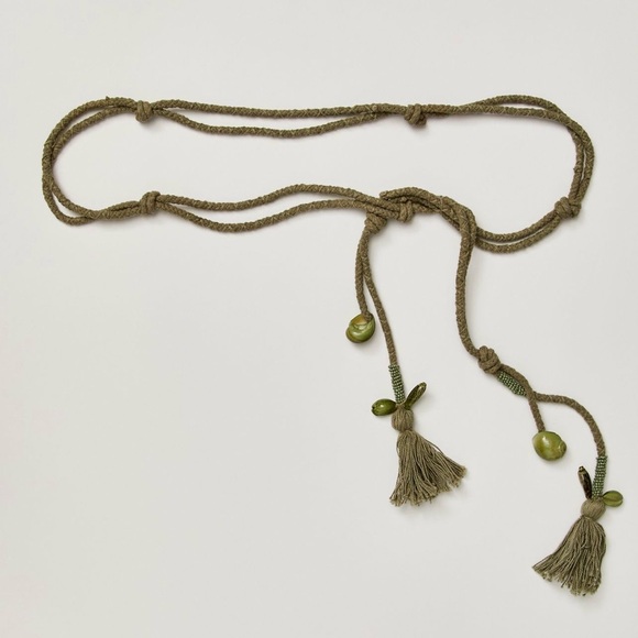 Free People Accessories - Free People Olive Green Rope Tassel Belt Beaded Boho Adjustable Tie Waist